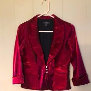 Metallic maroon, dressy blazer.
